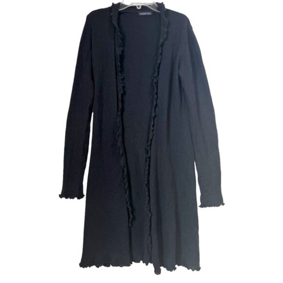 Snapdragon 100% Cashmere Cardigan Knit Sweater Duster Coat Lightweight Ruffle M - Picture 2 of 16